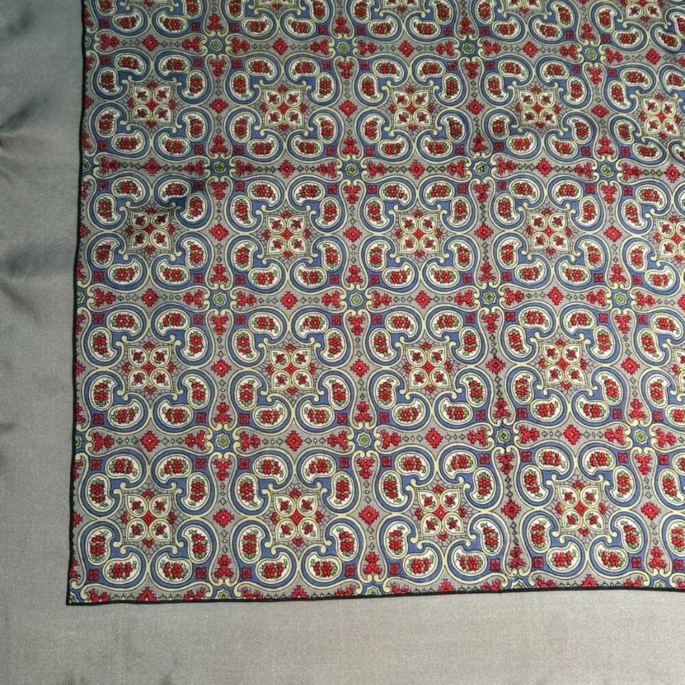 Vintage Liberty of London All Silk Scarf Gray with Reds ~ 26" x 25" - Picture 2 of 12